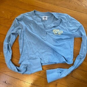 Boys Lie Light Blue Henley Long-Sleeve crop top